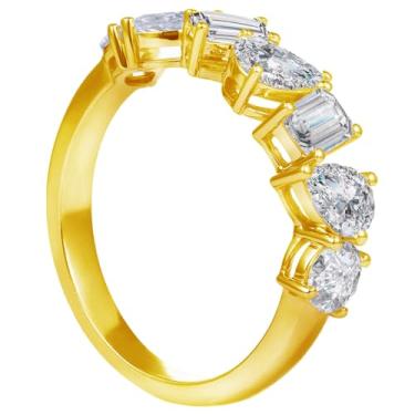 Imagem de fook doll 0,7 quilate/1,4 quilate/2,1 quilates (ctw) ouro branco maciço 14 quilates / ouro amarelo / ouro rosa diamante cultivado em laboratório sete pedras eternidade aniversário de casamento anel