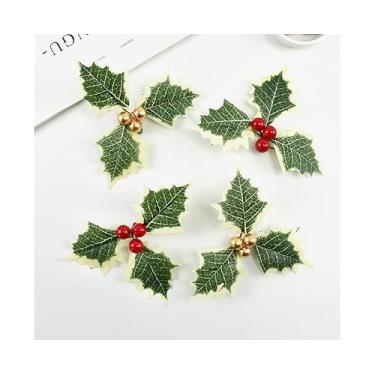 Imagem de 20 Peças de Bagas Azevinho Artificiais Plástico com Folhas Verdes Simulação Realista Encantadora Romântica Segura e Reutilizável Arame Ferro Macio para Fixação Fácil Ideal Guirlanda Cesto Flores Carro