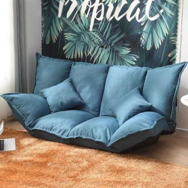 Imagem de Sofá-cama dobrável e prático Sofá de chão ajustável para jogos com estrutura de metal e enchimento de espuma de alta resiliência para sala de estar, quarto e varanda,Dark blue