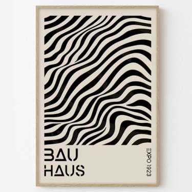 Imagem de Bauhaus Impressão em Preto e Branco Pintura Geométrica Abstrata Minimalista Tela Bauhaus Arte de Parede Preto e Bege Arte Abstrata Neutro Impressões Modernas de Meados do Século para Sala 40 x 61 cm
