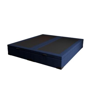 Imagem de Cama Base Box King Bipartido Azul Suede 38x193x203
