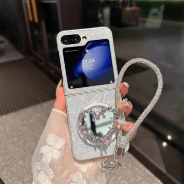 Imagem de Capa para Galaxy Z Flip5, capa magnética jeans fashion com suporte espelhado e corrente (para Galaxy Z Flip5/01)