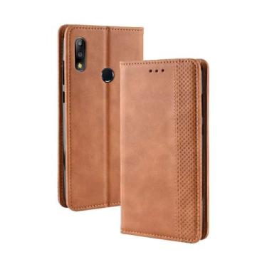 Imagem de Capa para ASUS Zenfone Max Pro M2 ZB631KL,Retro Flip magnético,Caso de telefone de couro PU,Design de carteira com 3 slots de cartão e 1 clipe de dinheiro -Brown
