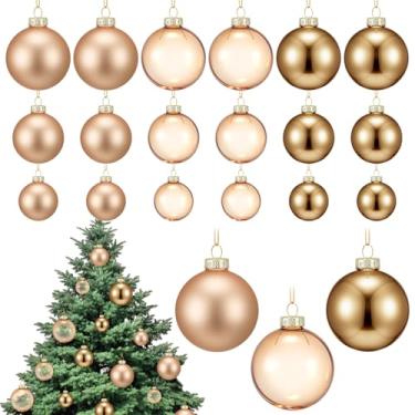 Imagem de Seenelling Conjunto de 18 peças de enfeites de bola de Natal de vidro de 3,5 cm, 4,9 cm, 6,8 cm, bolas de vidro penduradas à prova de estilhaçamento, para presente de festa de Natal, presente (dourado