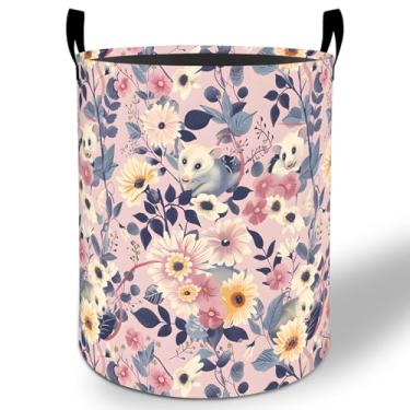 Imagem de Cesto de roupa suja floral Ogambá 50 x 40 cm, bonito gambá dobrável à prova d'água, balde de armazenamento de roupas Oxford para quarto, banheiro, quarto, berçário, organizador de brinquedos