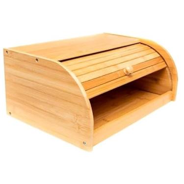Imagem de Porta Pães de Bambu com Tampa Deslizante 38x21x19cm | Organizador Cozinha Ecológico Mantém o Pão Fresco, Design Compacto e Moderno
