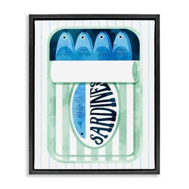 Imagem de Stupell Industries Arte de parede Seafoam Sardine Tin over Stripes Black Framed Floater Canvas Wall Art, design por Daphne Polselli, 21 x 17