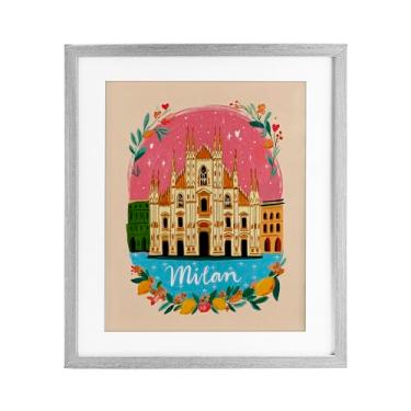 Imagem de Stupell Industries Impressão emoldurada cinza Milão com bordas florais sob vidro, design por Yen, 40,6 x 33,5 cm