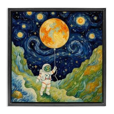 Imagem de Stupell Industries Arte de parede Impressionista Astronauta no Espaço Preto Emoldurado Tela Flutuante, Design por Angie Hawke, 25 x 25