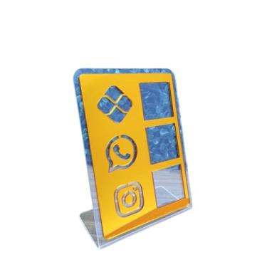 Imagem de Placa Pix Display em Plastico PS Mesa Balcão PIX Zap Instagram Interativo (ECONÔMICO)(Transparente & Laranja)