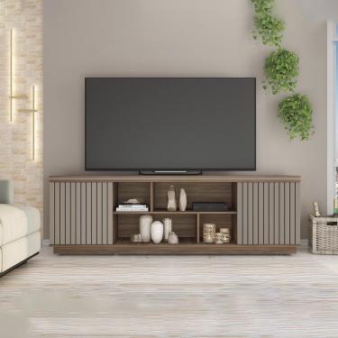 Imagem de Rack Tv 75 Pol 180cm Bancada Ripado Com Rodízio Noan C01 - D'rossi Cor Nogueira/fendi