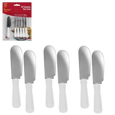 Imagem de Espatula Pate Inox Cabo Plastico Branco Com 6 Pecas 10Cm