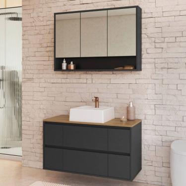 Imagem de Armário de Banheiro Berlim 5 Portas 4 Gavetas com Cuba e Espelho Grafite - Art In Móveis