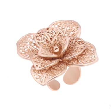 Imagem de Kokoma Anel floral de pétalas de várias camadas vazadas para mulheres, anel aberto ajustável, eternidade, compromisso, noivado, casamento, joias modernas