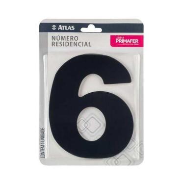 Imagem de Número Residencial Adesivo Preto 6 - Alumínio Composto 12x10cm - Fita 3m Vhb - Interno-externo