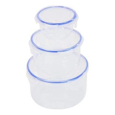 Imagem de Conjunto de 3 Potes Plásticos Redondos com Tampa e Trava, Transparente, Hermético, para Armazenamento de Alimentos