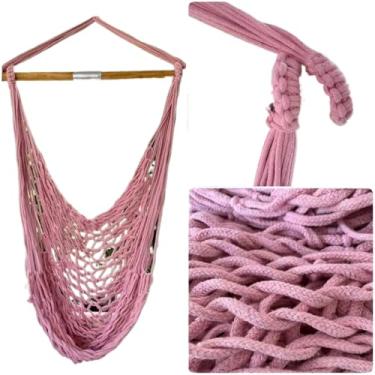 Imagem de Rede Cadeira Balanço Descanso Teto Suspensa Trançada Reforçada(Rosa)