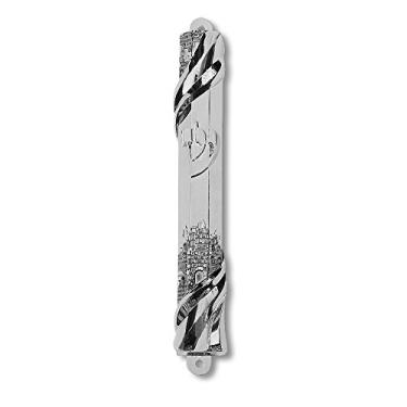 Imagem de My Daily Styles Capa Mezuzah - Bênção judaica de metal prateado para design de cidade antiga em casa, 15 cm