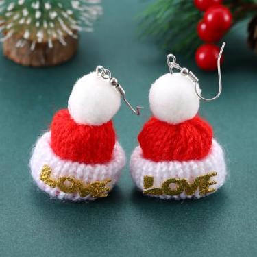 Imagem de Brincos de Natal femininos LOVE Hat com pingente de Natal, acessórios de bijuteria de fantasia, 2inch, Cobre, Sem pedra preciosa