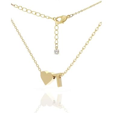 Imagem de Colar feminino com inicial banhada a ouro 18K delicado – Colar pequeno com pingente de coração em delicada corrente de cabo – Linda joia com monograma do alfabeto A-Z para mulheres, vem em uma caixa
