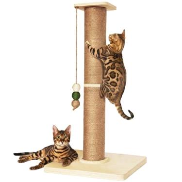 Imagem de TinyBeast Poste para arranhar gatos, poste grande para arranhar gatos de sisal de 35 '' de altura com base de madeira grossa para gatos internos, brinquedo super estável para arranhar gatos,