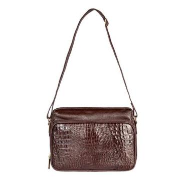 Imagem de Bolsa feminina tiracolo de couro croco Anita - Andrea Vinci, Café