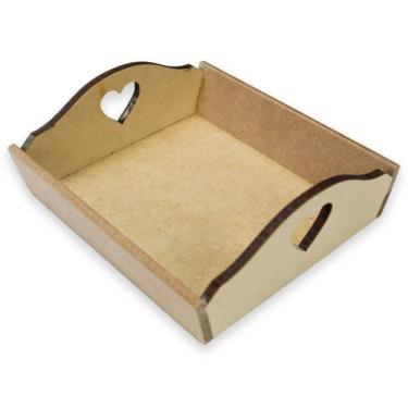 Imagem de Bandeja Cesto Coração Nº 1 Com Recorte a Laser em Madeira Crua MDF Tam