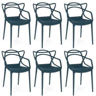 Imagem de Kit 6 Cadeiras De Jantar Allegra Design Empilhável - Azul Marinho