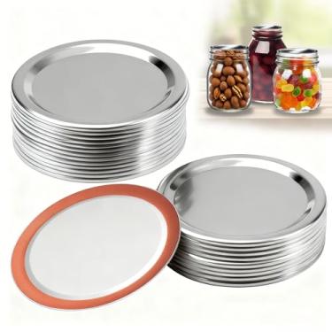 Imagem de VUEBEE Tampas de pote Mason de 68 mm e 83 mm, pacote com 10 tampas herméticas de metal de boca larga com vedação de silicone para conservas, armazenamento e fermentação