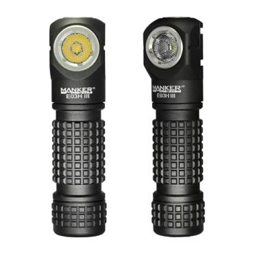 Imagem de Lanterna de cabeça recarregável Manker E03H III - Mini lanterna de bolso de 1200 lúmens com clipe - Lanterna de ângulo reto AA de 90 graus EDC com faixa de cabeça e cauda magnética (preto)