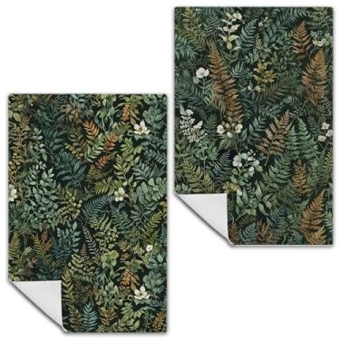 Imagem de Exqcom Toalhas de cozinha botânicas verde-escuras, toalhas de mão de plantas rústicas para banheiro, cozinha, folhas de samambaia e flores decorativas Cottagecore, pano de secagem, 40 x 61 cm