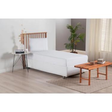Imagem de Jogo de Lençol Solteiro, 2 Peças, Micropercal 300 Fios, 100% Poliéster, com Elástico e Ponto Palito, 188x88x30cm, Inclui Fronha (Branco)