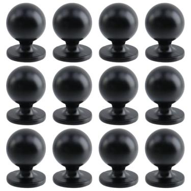 Imagem de FarBoat Puxadores de armários de latão antigo, puxadores de armário pretos foscos redondos elegantes de 24 mm, puxadores de gaveta de armários de cozinha, ferragens de armário