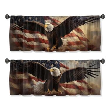 Imagem de Saia de cortina vintage com bandeira americana para janelas, pacote com 2, águia, retrô, bandeira dos EUA, animal, bolso decorativo, para cozinha, banheiro, quarto, sala de estar, 137 x 46 cm