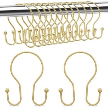 Imagem de 12 ganchos dourados para cortina de chuveiro, gancho de cortina de chuveiro dupla face à prova de ferrugem, anéis de cortina de chuveiro para varões de chuveiro de banheiro (ouro, pacote com 12)