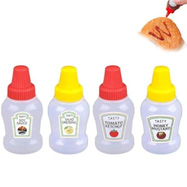 Imagem de 4 garrafas portáteis de ketchup, garrafa de espremer condimento de 25 ml, recipiente de molho de plástico, recipientes de salada de ketchup recarregáveis, frascos portáteis para molho de salada, potes