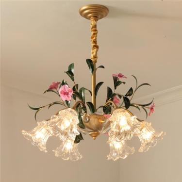 Imagem de Lustre Pastoral Francês American Flower Creativite para Sala de Estar, Restaurante, Quarto, Villa, Café, Loja de Roupas, Casa, Luminária Pendente LED Decorativa (BA 6 Lâmpadas)