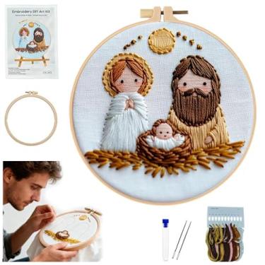 Imagem de QZAVIRE Kit de bordado para presépio, kit de ponto cruz de Natal com argola de madeira, suprimentos com tudo incluído, fácil de bordar, iniciante, para iniciantes, adultos, férias, decoração de casa