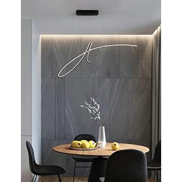 Imagem de Luminária pendente LED moderna e regulável de 35W, em formato de U, com controle remoto e altura ajustável. Ideal para sala de estar, cozinha, quarto e sala de jantar. L95cm (Preta)
