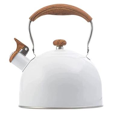 Imagem de Chaleira para fogão, 2,5 L, apito, bule de chá com alça anticalor para água fervente, chaleira branca de aço inoxidável, chaleira de acampamento