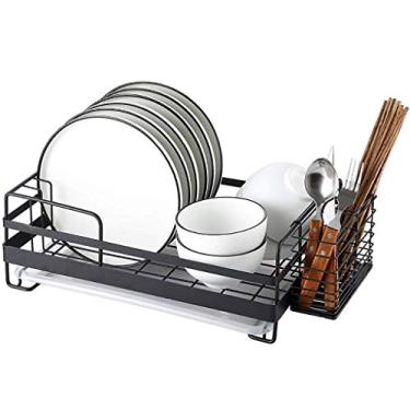 Imagem de BSNANCA Escorredor de pratos - Escorredor de pratos de aço cromado de luxo com talheres, escorredor de pratos de grande capacidade