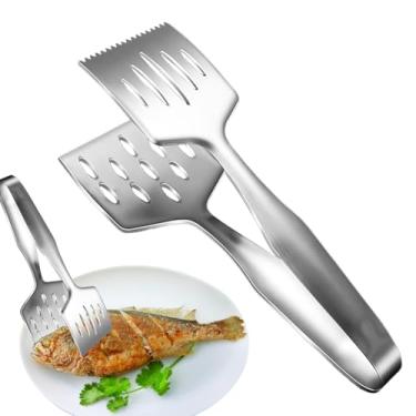 Imagem de Pinça de comida para cozinhar – Pinça de peixe de aço inoxidável, antiqueimaduras, aderência antiderrapante, ferramenta de cozinha multiuso para casa, cozinha, acampamento, churrasqueira