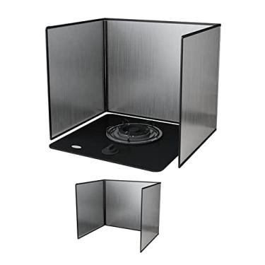 Imagem de HYUIO Tela contra respingos de óleo, proteção antirespingos de aço inoxidável para cozinhar em fogão, protetor dobrável antiaderente de 3 lados para proteção de cozinha