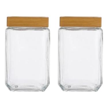 Imagem de Pote de armazenamento cafe Kit 2 Potes Vidro Hermético Tampa Bambu Para Café e Açúcar 1800ml(Transparente)