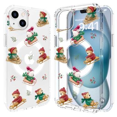 Imagem de LuGeKe Capa para iPhone 16, urso de esqui de Natal compatível com acessórios MagSafe, capa protetora de telefone transparente fina à prova de choque para mulheres