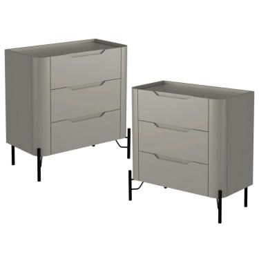 Imagem de Kit 02 Mesas De Cabeceira Orgânica 3 Gavetas Pés Industrial Preto Bliss I03 Grigio - Lyam Decor