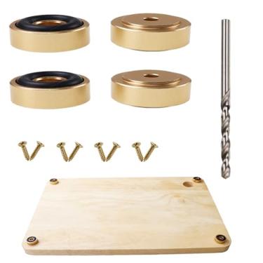 Imagem de Nihfien Pés de metal de palete com parafusos, bloco de açougueiro de 3 x 0,39 cm, almofadas antiderrapantes para madeira, tábua de corte de bambu (conjunto com 4), (ouro)