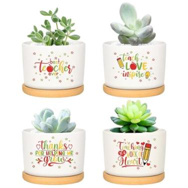 Imagem de Denylo pro 4 peças, presente de agradecimento, professor, para suculentas, mini vasos de cerâmica para conselheiros escolares, colegas de trabalho, apreciação de funcionários com estilo boho