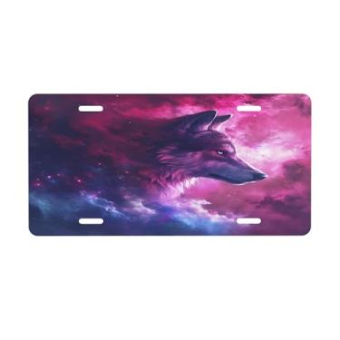 Imagem de Placa de carro roxa galáxia lobo para placa de carro frontal de carro alumínio metal adequado para caminhão, placa de porta de carro, bar, café, acessórios automotivos para homens e mulheres 15 x 30