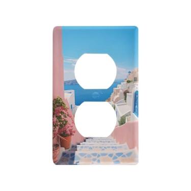 Imagem de KEEPREAL Placa de parede de tomada de receptáculo duplex - 1 placa de cobertura Villagecore romântica tamanho padrão, perfil fino para decoração de casa/escritório/quarto, 11,5 x 7 cm #266